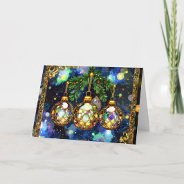 Christmas ornaments hanging from the tree branches シーズンカード