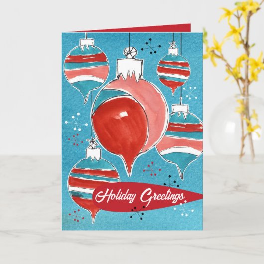 Christmas Ornaments Happy Holiday Greetings カード (黄色い花)