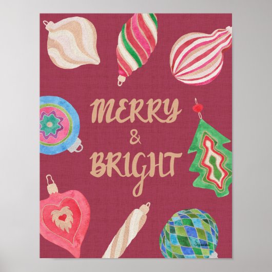 Christmas Ornaments Merry & Bright Art Print ポスター (正面)