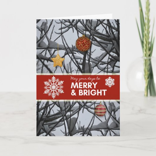 Christmas Ornaments on Snowy Branches シーズンカード (正面)