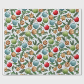 Christmas Ornaments & Pine Pattern ラッピングペーパー (フラット)