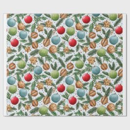 Christmas Ornaments & Pine Pattern ラッピングペーパー