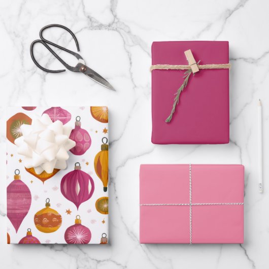 Christmas Ornaments Retro ラッピングペーパーシート (正面)