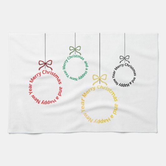 Christmas Ornaments Text Design キッチンタオル (横)