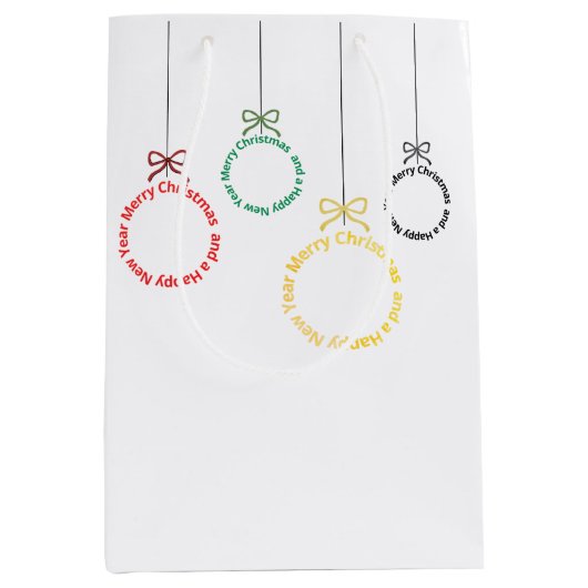 Christmas Ornaments Text Design ミディアムペーパーバッグ (正面)