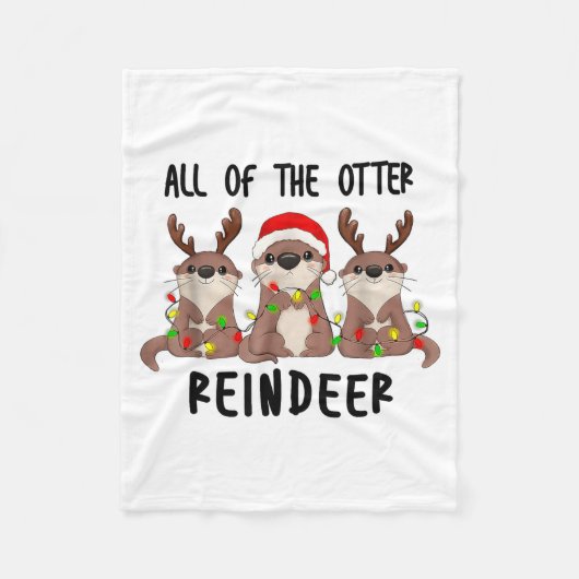 Christmas Otters Cute All Of The Otter Reindeer フリースブランケット (正面)
