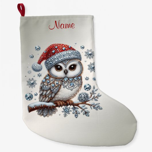 Christmas Owl Holiday Stocking ラージクリスマスストッキング (正面)