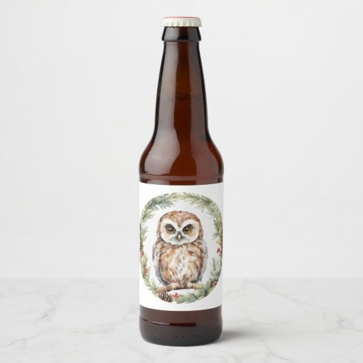 christmas owl illustration owl wall art holiday  ビールラベル (正面)
