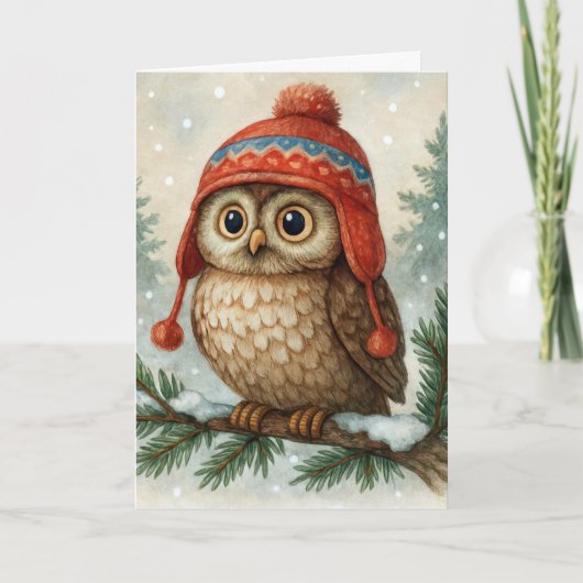 Christmas Owl with Winter Hat カード (正面)
