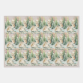 Christmas Owl Wrapping Paper Flat Sheet Set of 3 ラッピングペーパーシート (正面2)