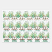 Christmas Owl Wrapping Paper Flat Sheet Set of 3 ラッピングペーパーシート (正面)