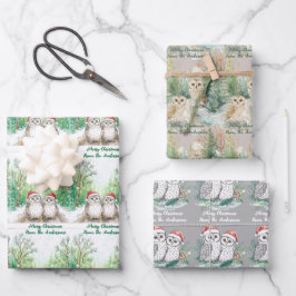 Christmas Owl Wrapping Paper Flat Sheet Set of 3 ラッピングペーパーシート