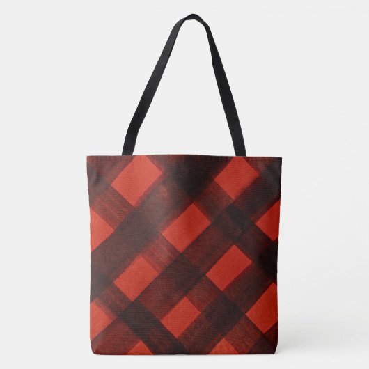 Christmas Painted Red Black Plaid Tartan Holiday トートバッグ (正面)