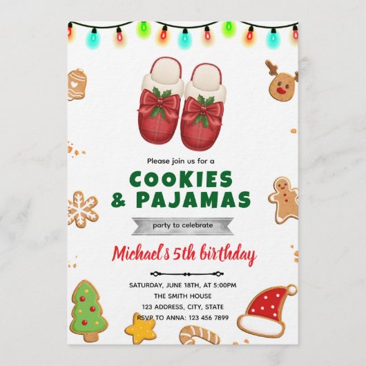 Christmas pajama and cookie decorating invitation 招待状 (正面)