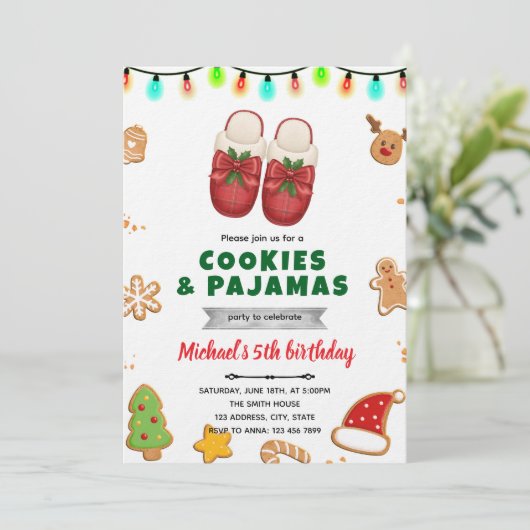 Christmas pajama and cookie decorating invitation 招待状 (スタンド正面)