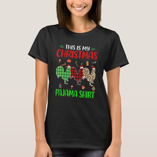 Christmas Pajama Chicken Animals Xmas Tree Lights Tシャツ (正面)