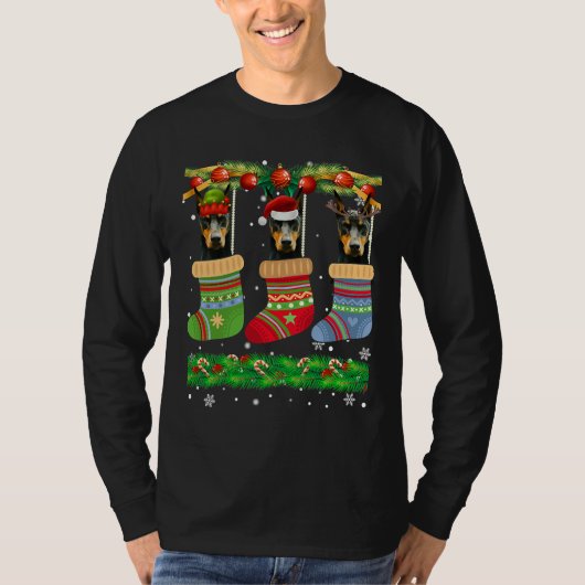 Christmas Pajama Doberman Dog Puppy Tシャツ (正面)