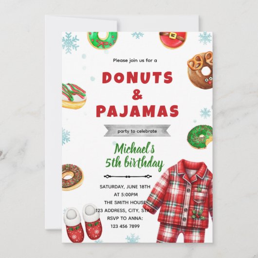 Christmas pajama donut Invitation 招待状 (正面)