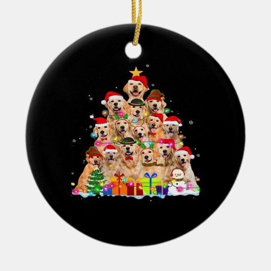 Christmas Pajama Golden Retriever Tree Xmas Gift D セラミックオーナメント (正面)