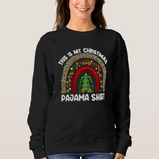 Christmas Pajama Leopard Rainbow Pajamas Xmas Men  スウェットシャツ (正面)