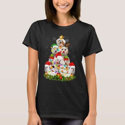 Christmas Pajama Maltese Tree Xmas Dog Dad Mom Tシャツ (正面)