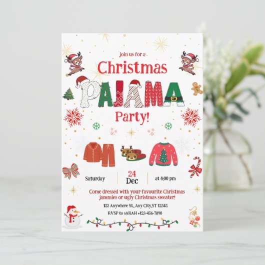 christmas pajama Party Invite for kids  招待状 (スタンド正面)
