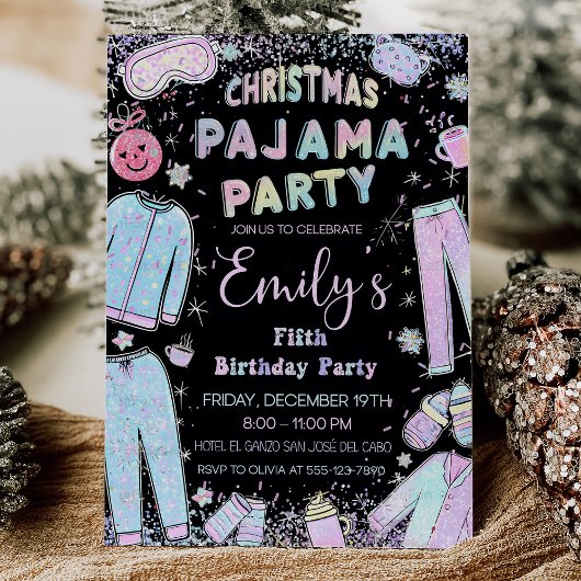 Christmas pajama party pj party invite kids  招待状