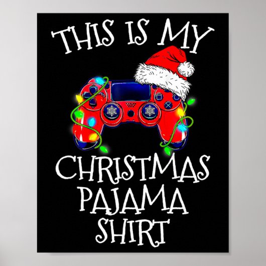 Christmas Pajama Shirt Video Game Controller Santa ポスター (正面)