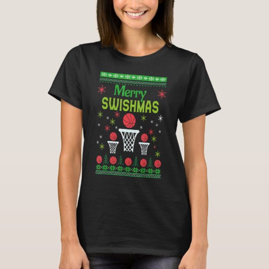 Christmas pajamas Merry Swishmas Ugly Christmas Ba Tシャツ (正面)