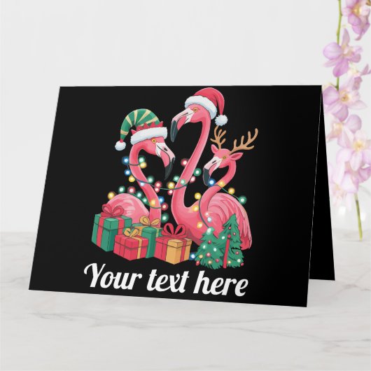 Christmas Palm Flamingo Personalized Xmas Lights カード (蘭)