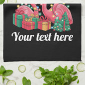 Christmas Palm Flamingo Personalized Xmas Lights  キッチンタオル (折り畳み)