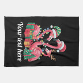 Christmas Palm Flamingo Personalized Xmas Lights  キッチンタオル (横)