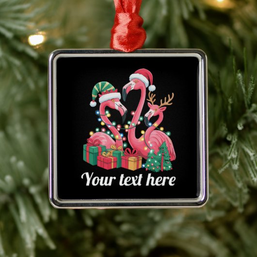Christmas Palm Flamingo Personalized Xmas Lights  メタルオーナメント (ツリー)
