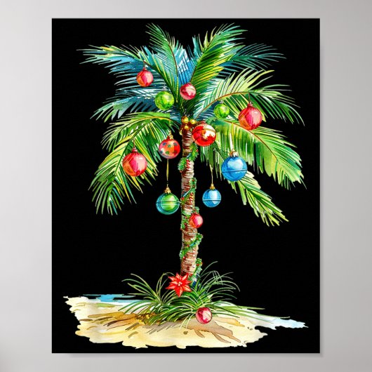 Christmas Palm Tree Light Hawaiian Trocal Xmas Men ポスター (正面)