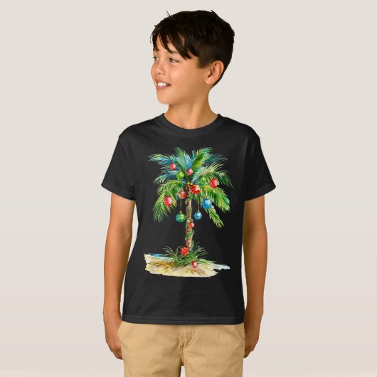 Christmas Palm Tree Light Hawaiian Trocal Xmas Men Tシャツ (正面フル)