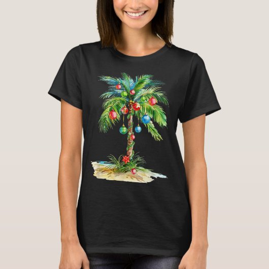 Christmas Palm Tree Light Hawaiian Trocal Xmas Men Tシャツ (正面)