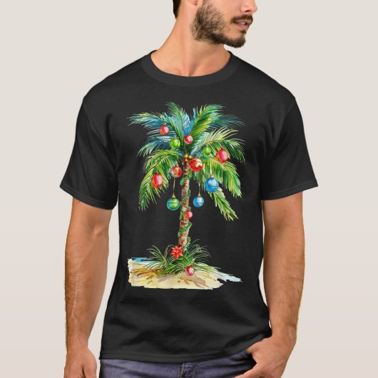 Christmas Palm Tree Light Hawaiian Trocal Xmas Men Tシャツ (正面)
