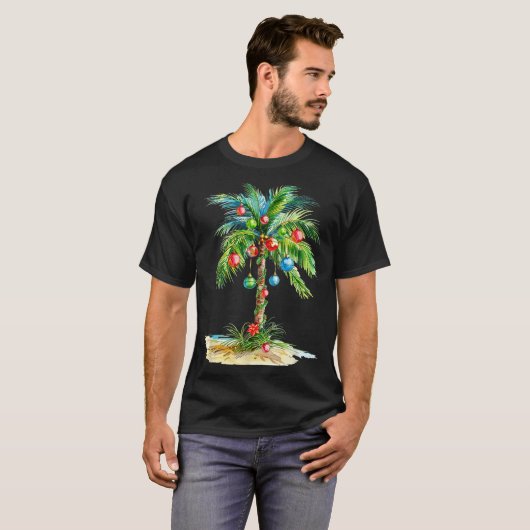 Christmas Palm Tree Light Hawaiian Trocal Xmas Men Tシャツ (正面フル)