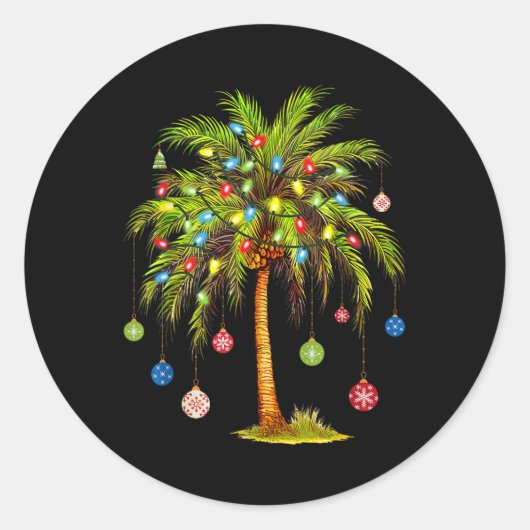 Christmas Palm Tree Light Hawaiian Tropical Xmas 1 ラウンドシール (正面)