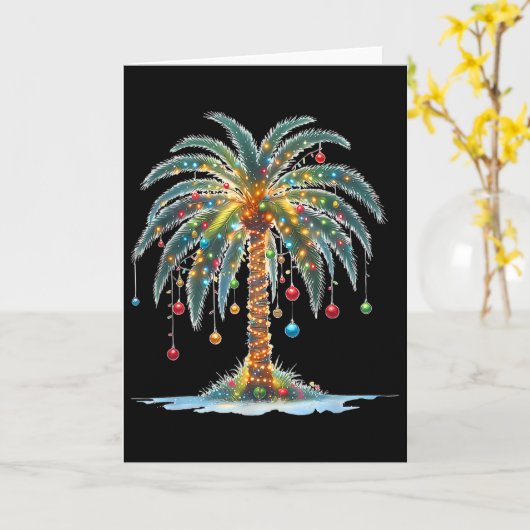 Christmas Palm Tree Light Hawaiian Tropical Xmas 2 カード (黄色い花)