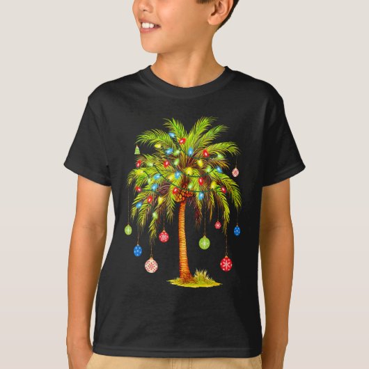 Christmas Palm Tree Light Hawaiian Tropical Xmas  Tシャツ (正面)