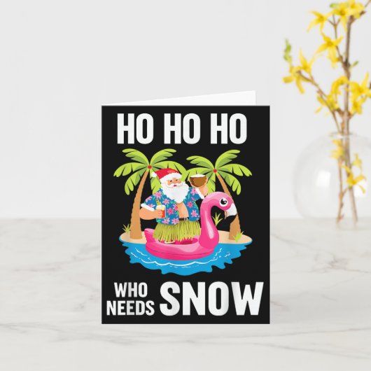 Christmas Palm Tree Santa Surfing Beach Vacation X カード (黄色い花)