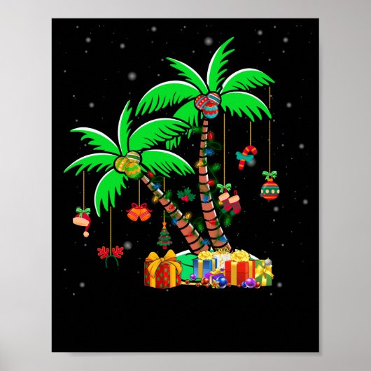 Christmas Palm Tree Tropical Xmas Coconut Lights ポスター (正面)