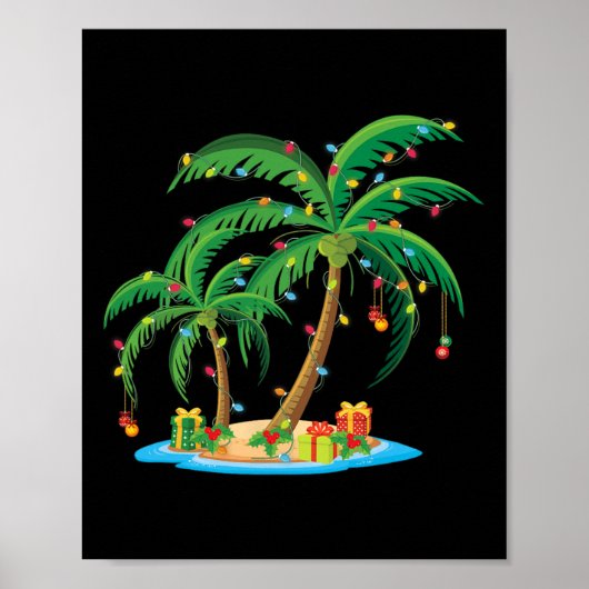 Christmas Palm Tree Tropical Xmas Gift Coconut Lig ポスター (正面)