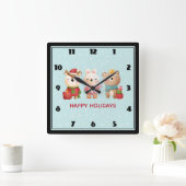 Christmas Pals - Reindeer Bear & Rabbit スクエア壁時計 (ホーム)