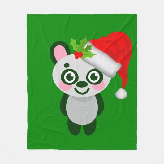 christmas panda santa claus フリースブランケット (正面)