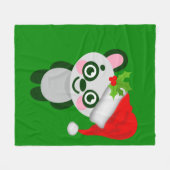 christmas panda santa claus フリースブランケット (正面(横))
