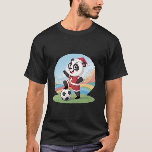 Christmas Panda with Christmas Hat and Soccer Ball Tシャツ (正面)