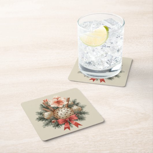 Christmas Panettone Arrangement スクエアペーパーコースター (インサイチュ)