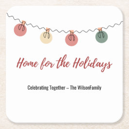 Christmas Paper Coaster with Playful Holiday Icons スクエアペーパーコースター